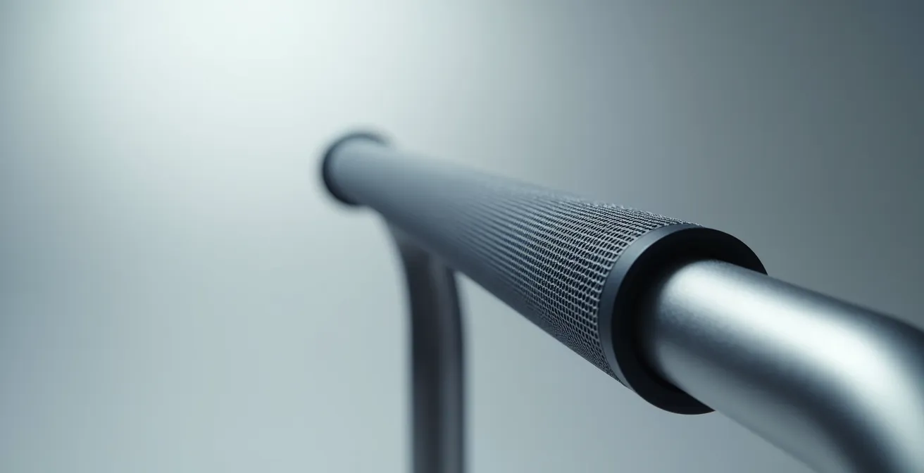 Vue macro détaillée d'une poignée ergonomique de lève-personne avec texture antidérapante