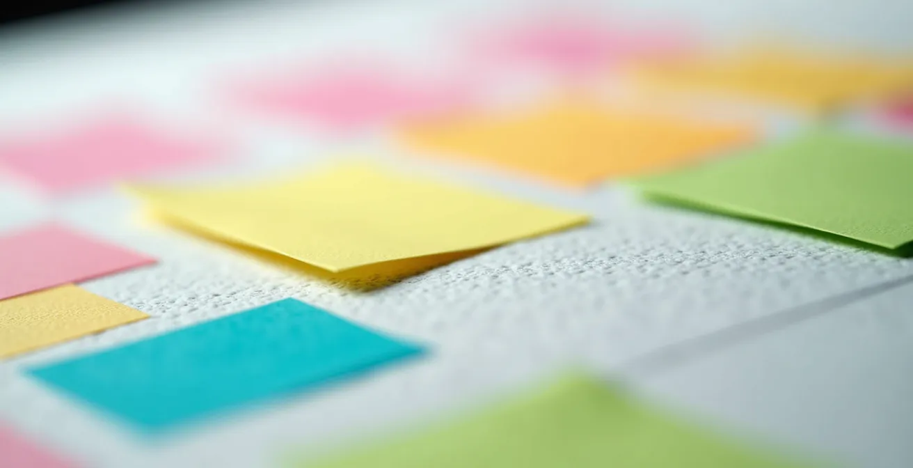 Vue macro d'un calendrier avec des marqueurs colorés indiquant les périodes de révision des services