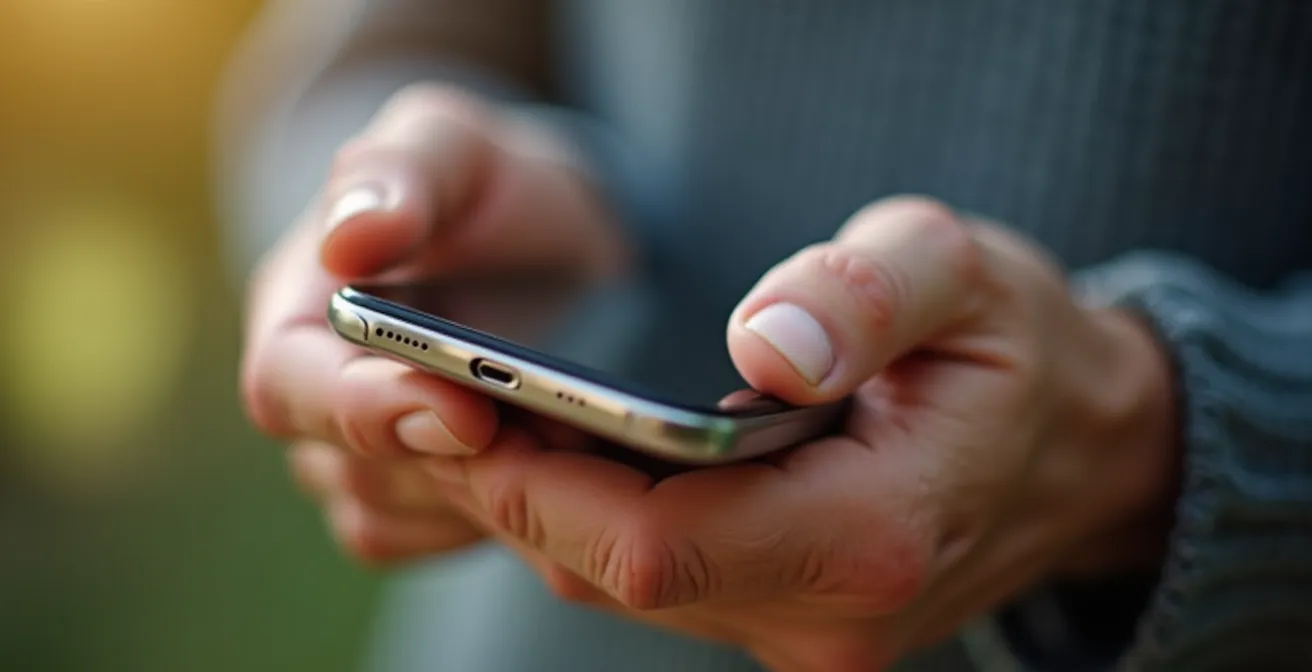 Mains tenant délicatement un téléphone dans un moment de communication bienveillante