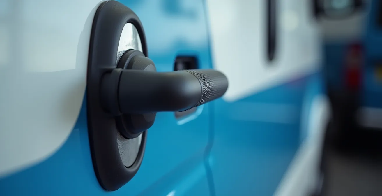 Différents types de véhicules de transport médical et adapté stationnés devant un hôpital