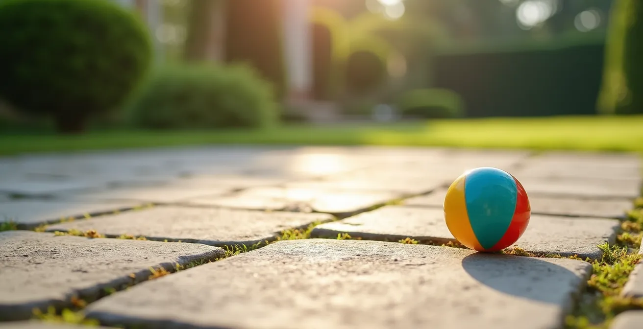 Vue en plongée d'une terrasse en pierre naturelle parfaitement nettoyée