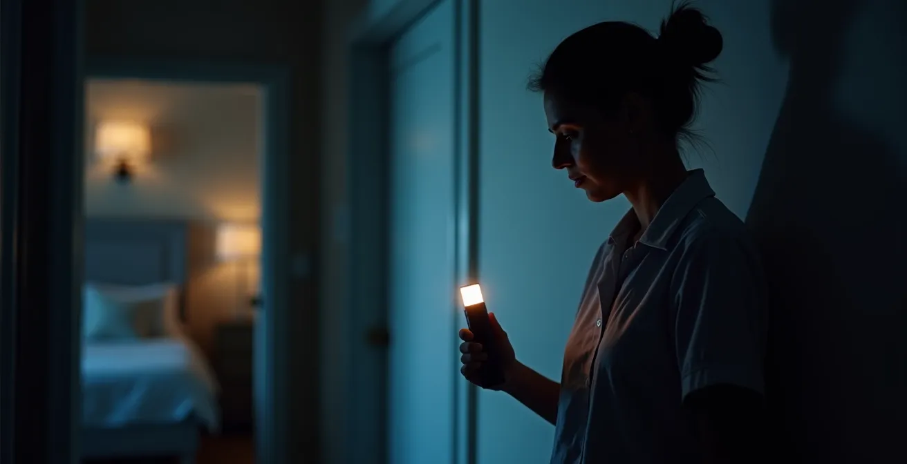 Veilleur de nuit vérifiant discrètement le bien-être d'une personne âgée